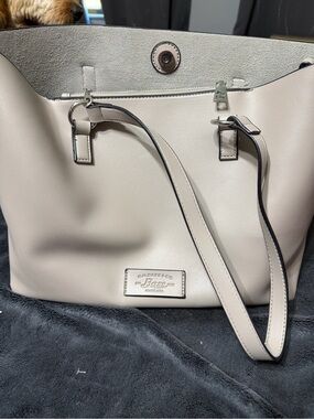 G.H. Bass Taupe Large Work Tote Shoulder Bag + Matching Pouch